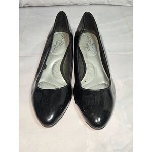 Dexflex Comfort Women's Size 5.5W Black Patent Leather Slip On Wedge Shoe